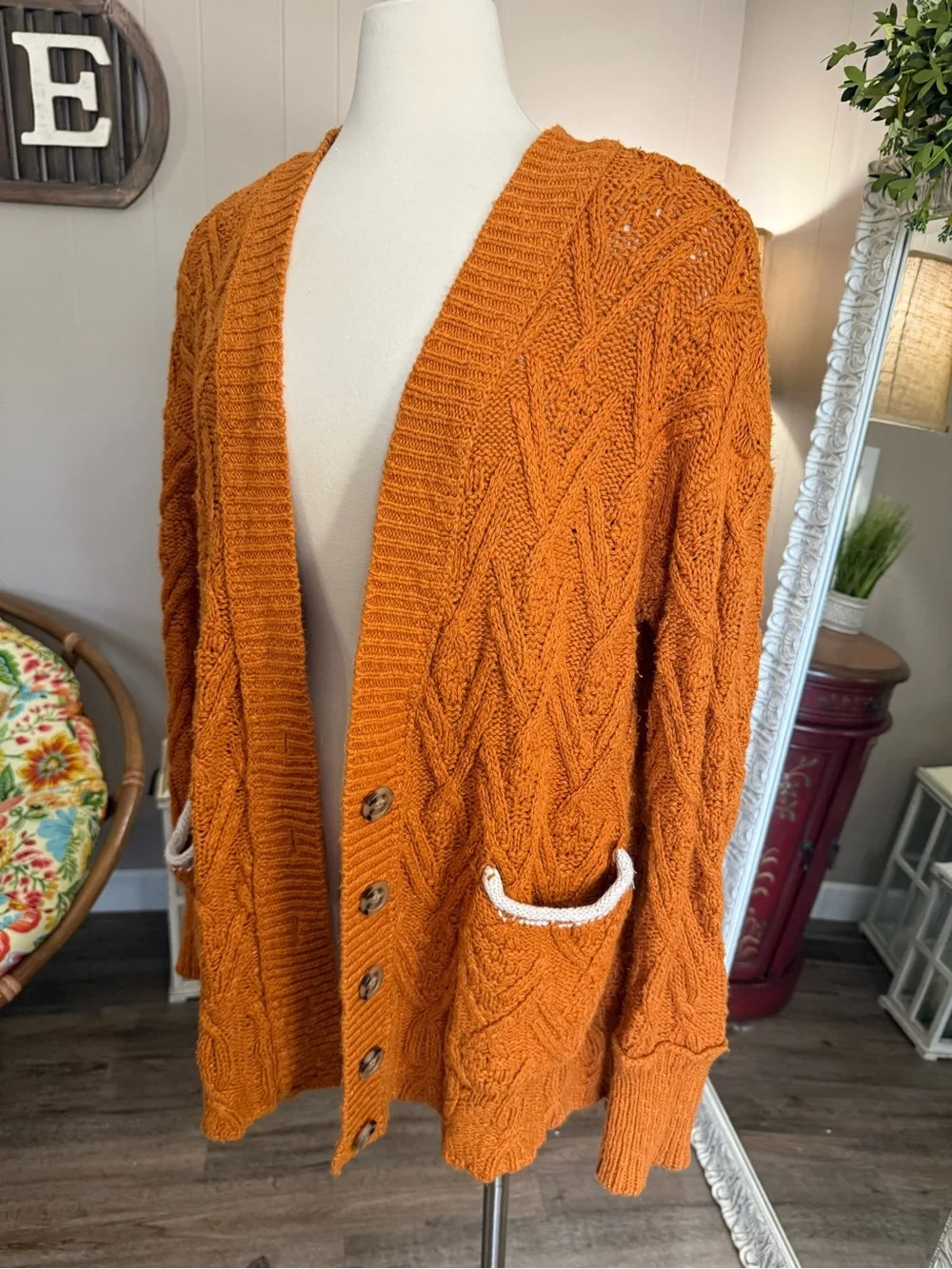 Free People • Burnt Orange Montana Cable Knit Cardigan